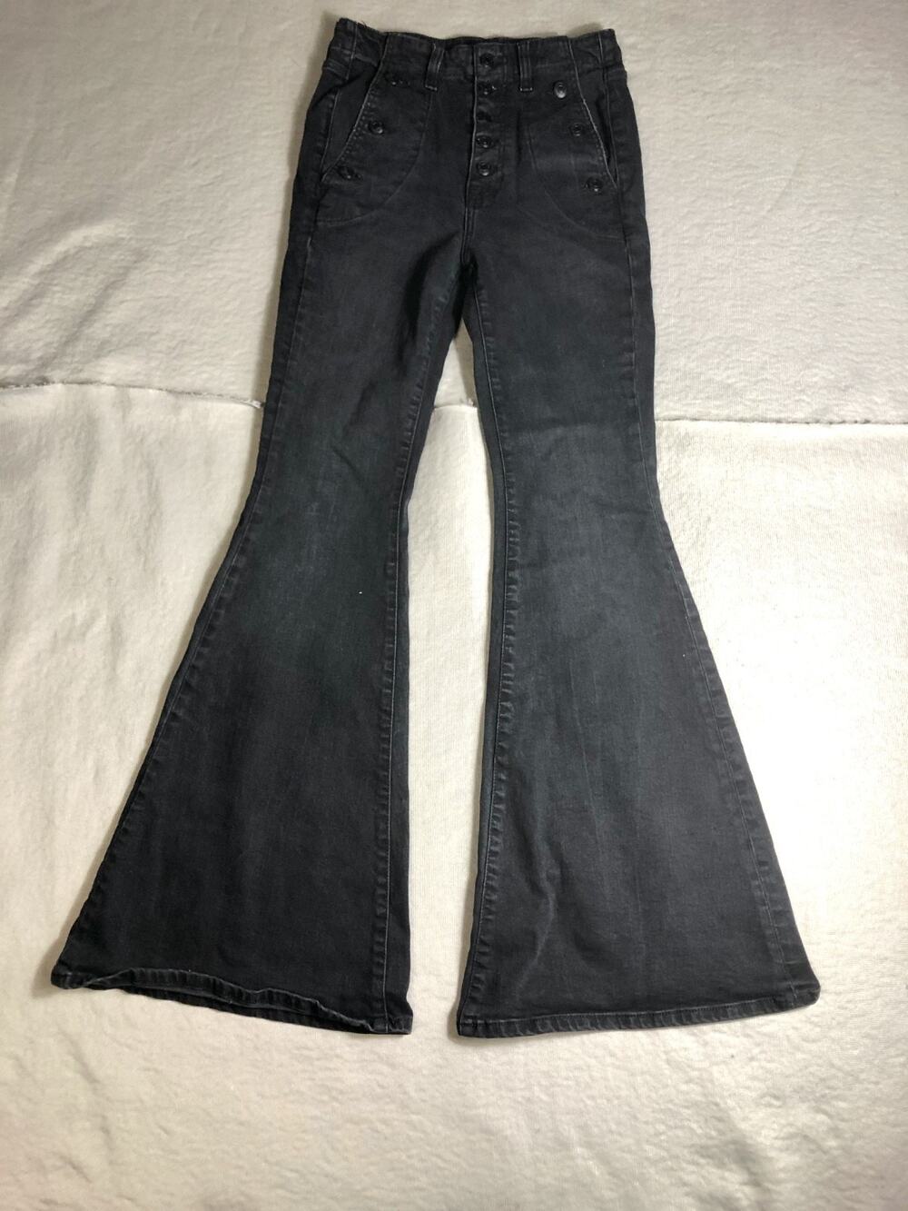 7 For All Mankind 27 Black Portia Mega Flare Jeans Bell Bottoms Y2K Penny Hippie